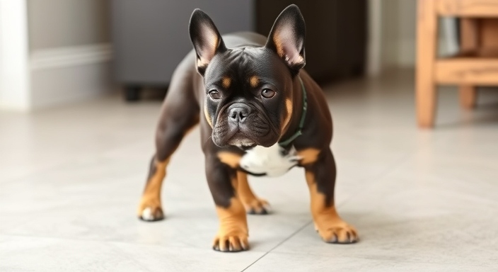 full grown black and tan french bulldog