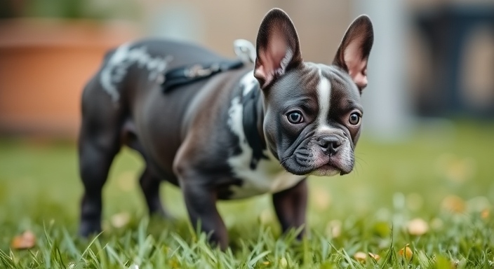 full grown blue pied french bulldog